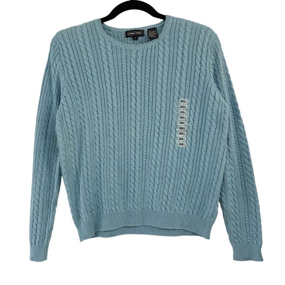 NWT Vintage Jeanne Pierre Cable Knit Cotton Sweater Blue Crewneck Women’s Small - Picture 1 of 9